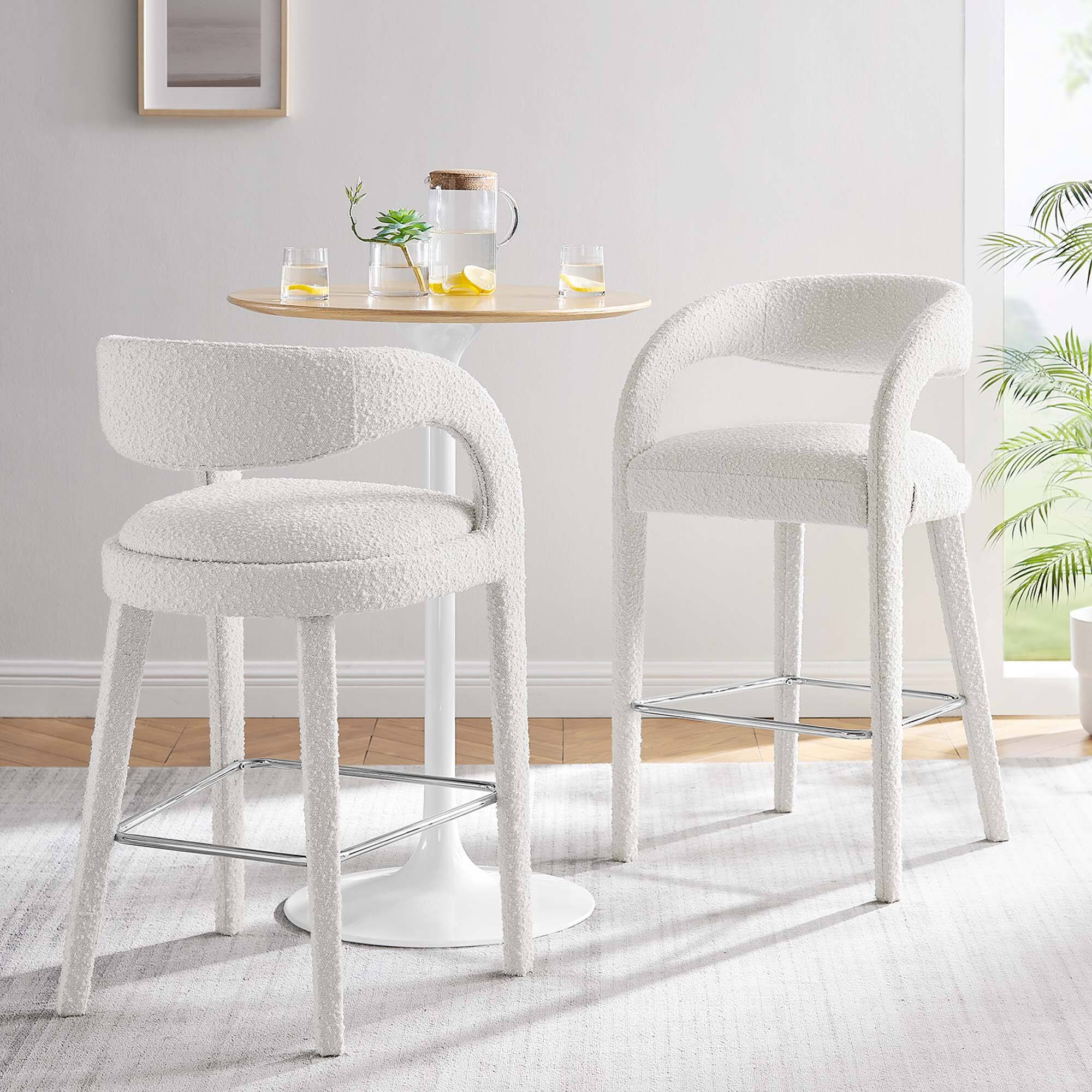 Front. Modway - Pinnacle Boucle Upholstered Bar Stool Set of 2 by Modway - Ivory Silver.