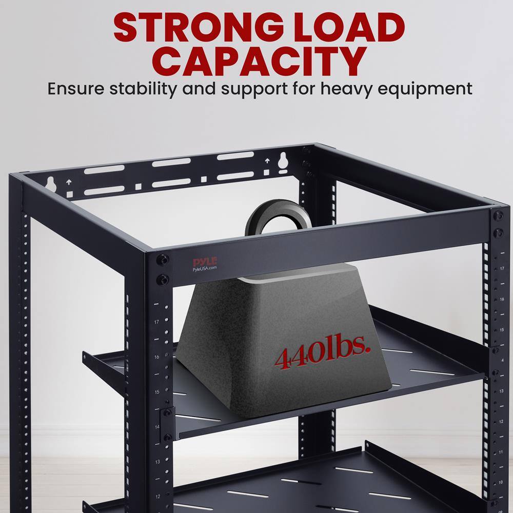 STRONG LOAD CAPACITY  
Ensure stability and support for heavy equipment  
PYLE  
PyUSA.com  

440lbs.