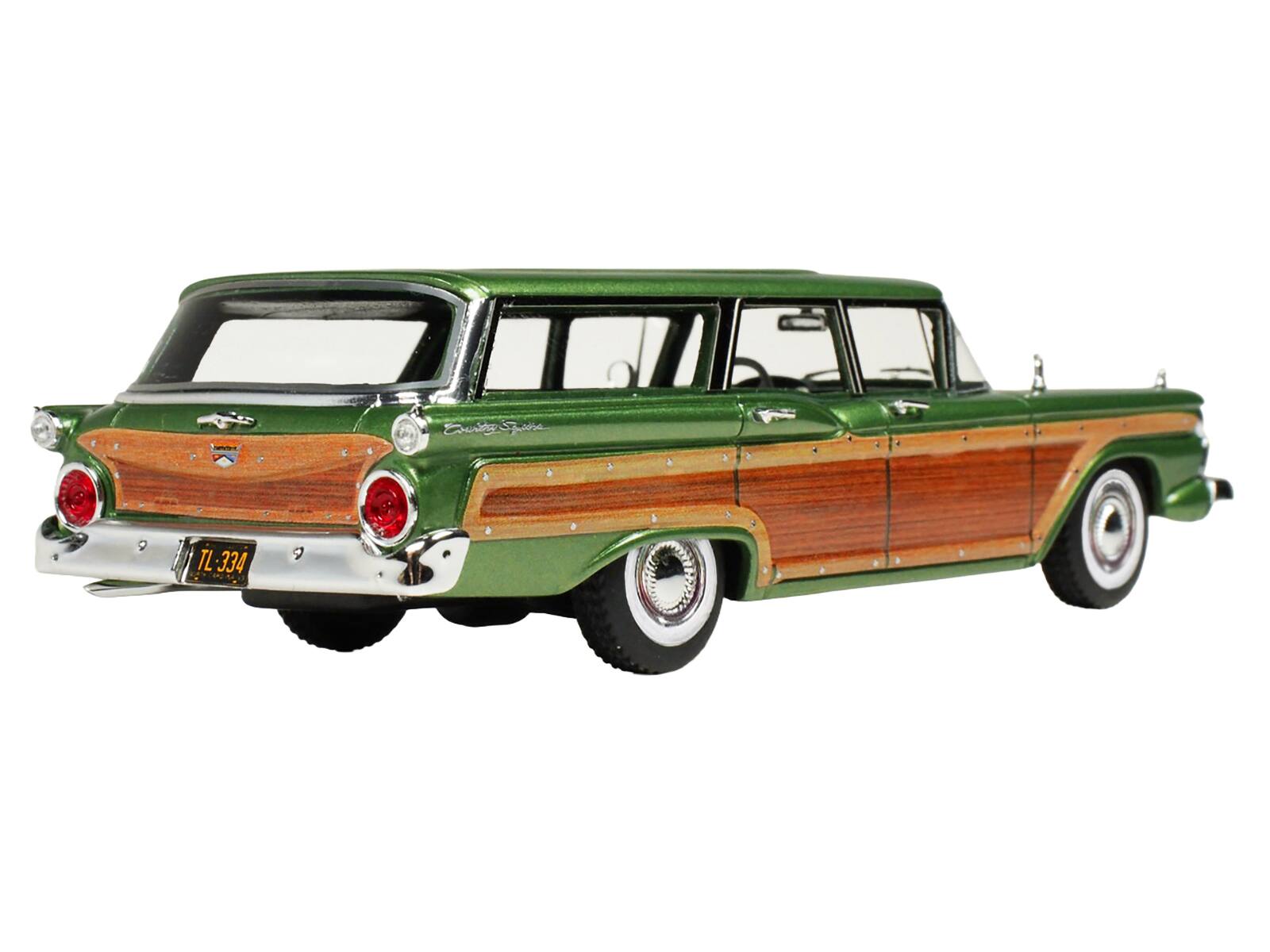 Back. Goldvarg Collection - 1959 Ford Country Squire 1/43 Sherwood Green Metallic Woodgrain Sides Green Interior Limited Edition 200pcs - Green Metallic.