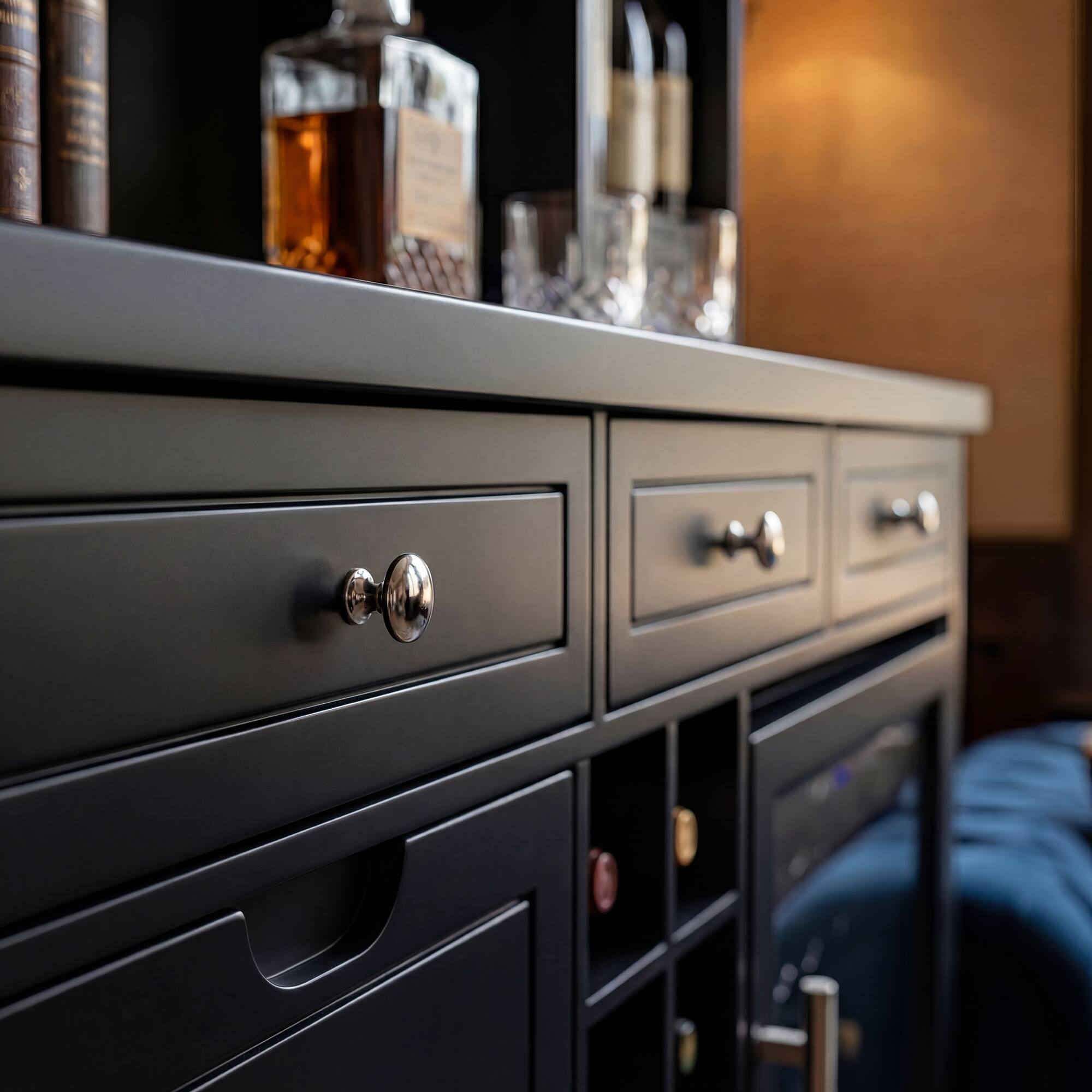 Alt View 1. Famapy - 78" Tall American Style Wine Cabinet with Storage – Fits Wine Fridge, Glass Rack, 16 Bottle Cubby, Drawers - Black.