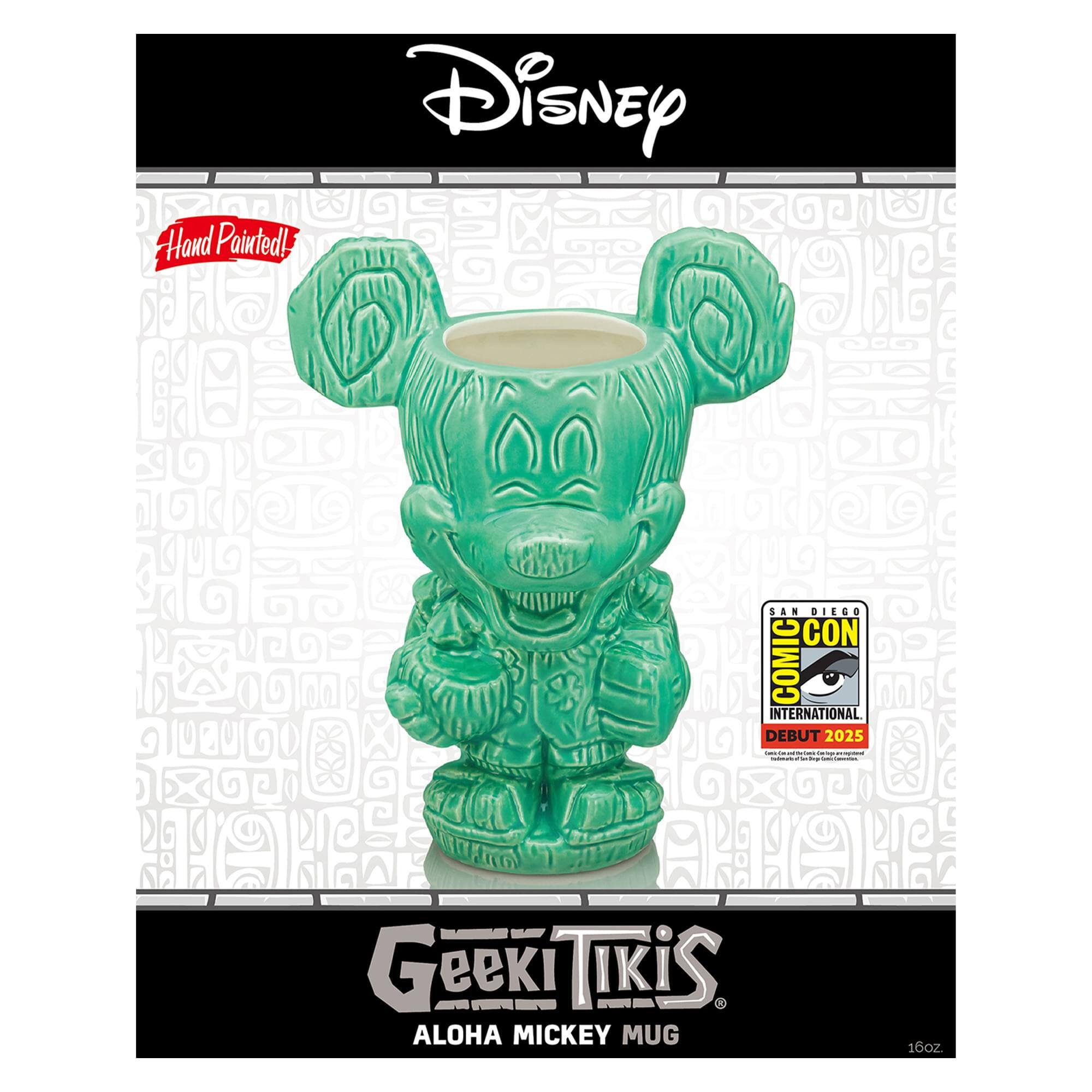 Disney Hand Painted!  
SAN DIEGO COMIC INTERNATIONAL DEBUT 2025  
Geeki Tikis  
ALOHA MICKEY MUG 16oz