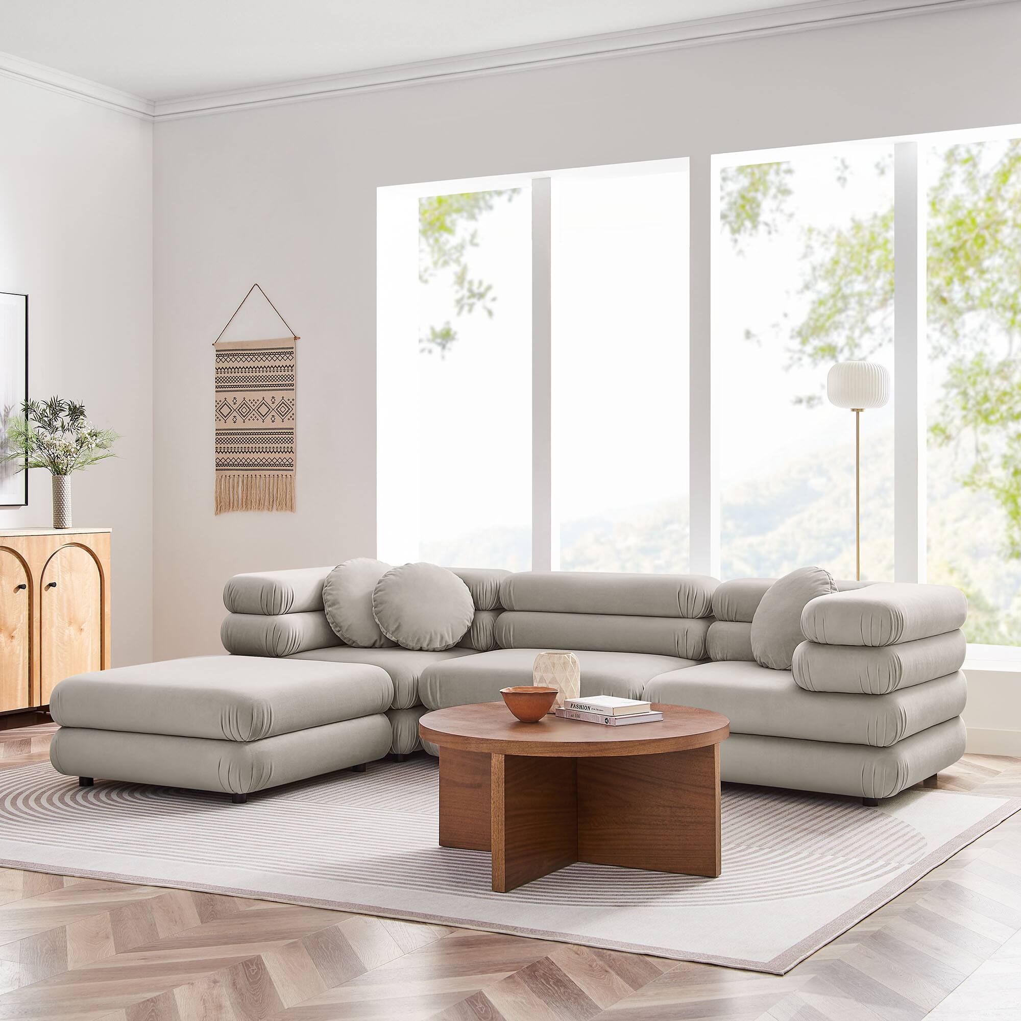 Alt View 8. Modway - Jubilee 4-Piece Modular Performance Velvet Sectional Sofa by Modway - Almond.