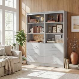 Aheaplus - 71'' Tall Bookcase with 3 Drawers and 3-Tier Open Shelves, 2 Packs - Gray