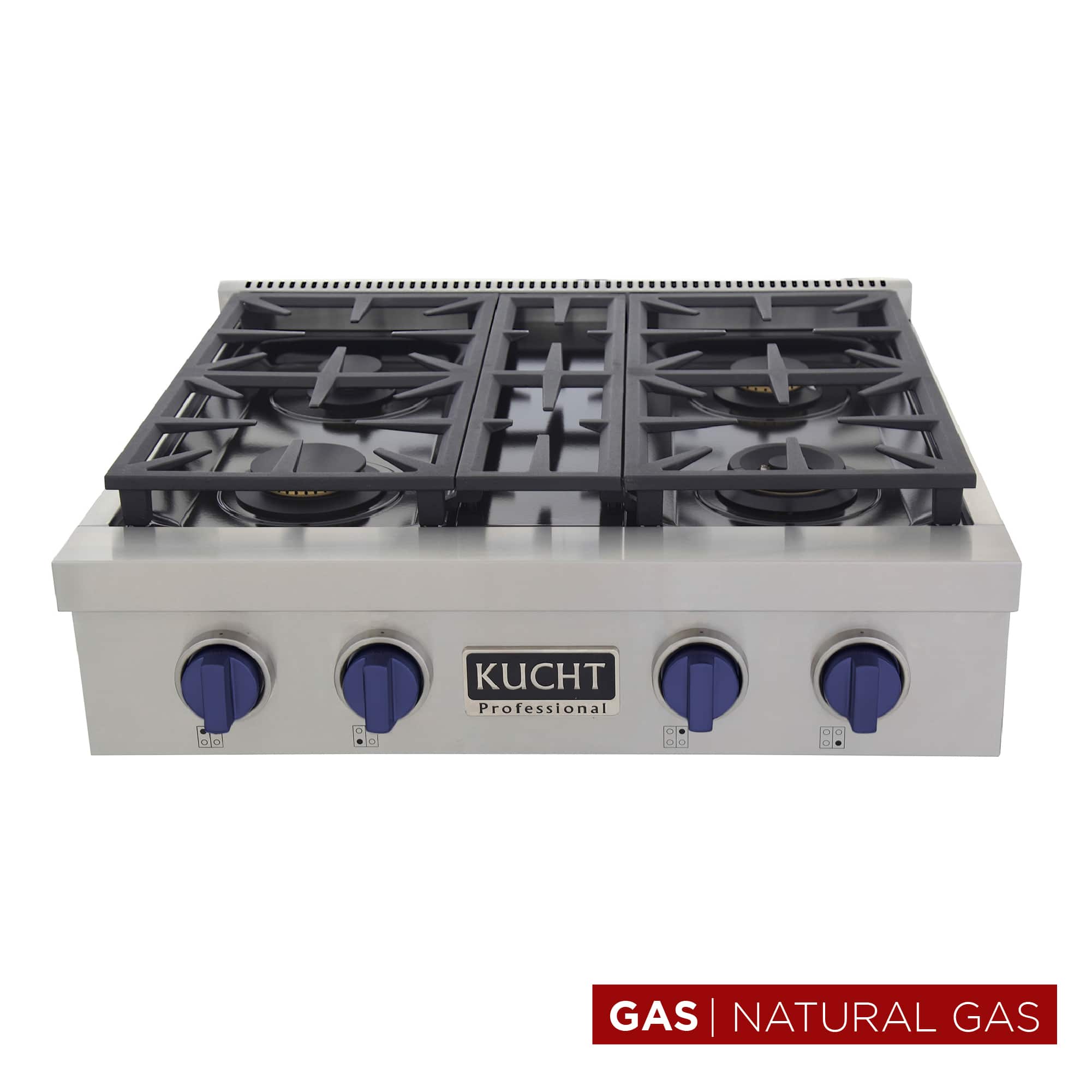 Kucht - Professional 30 in. Natural Gas Range Top with Sealed Burners in Stainless Steel with Royal Blue Knobs - Royal Blue