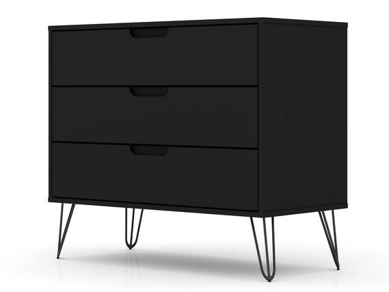 Front. Forest'nSky - Black Wood 3 drawer 35.24 in. Wide Chest of Drawers for Living Room - Black.