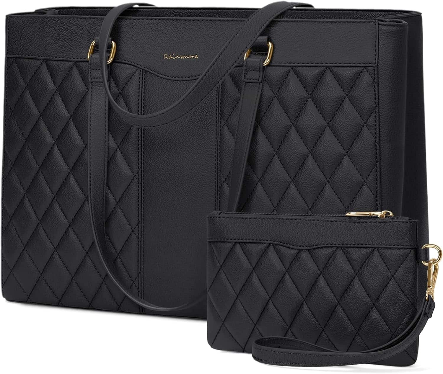 Vulpecula Spade - Laptop Bag for Women 15.6 Inch Work Tote Bags Leather Laptop Tote Professional Laptop Purse - Black