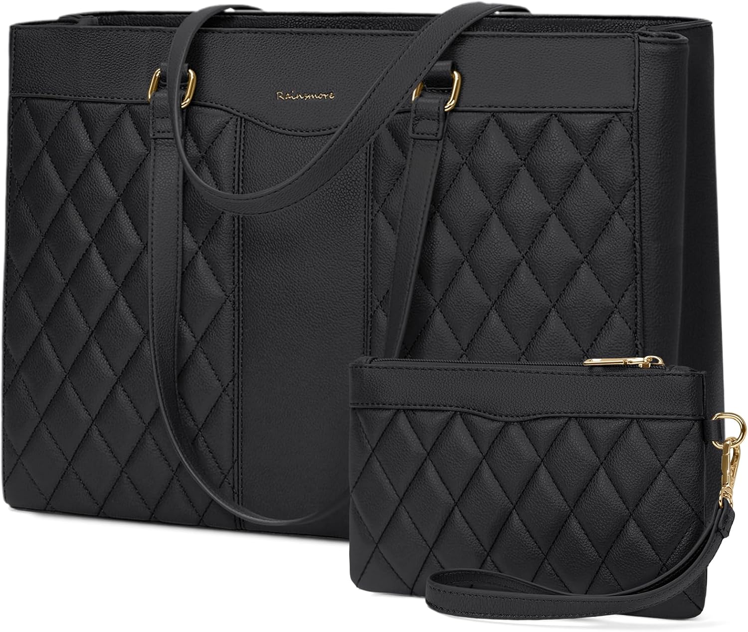 Front. Vulpecula Spade - Laptop Bag for Women 15.6 Inch Work Tote Bags Leather Laptop Tote Professional Laptop Purse - Black.