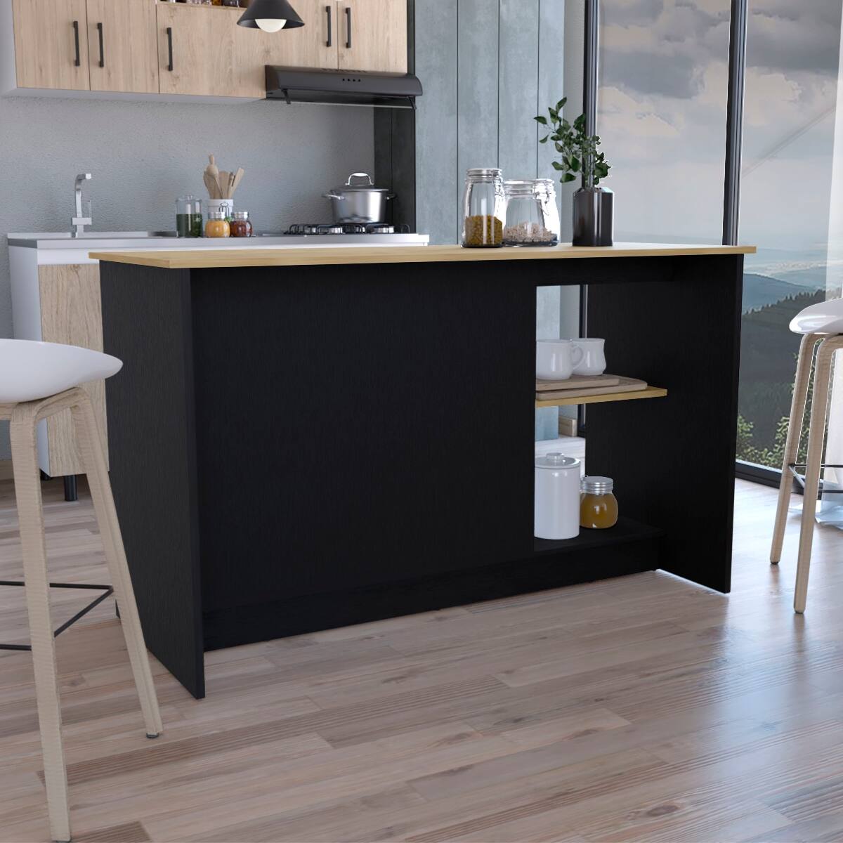 Alt View 1. Loheer - Loheer Modern Kitchen Island with Open Shelves Large Top Surface - Multi.