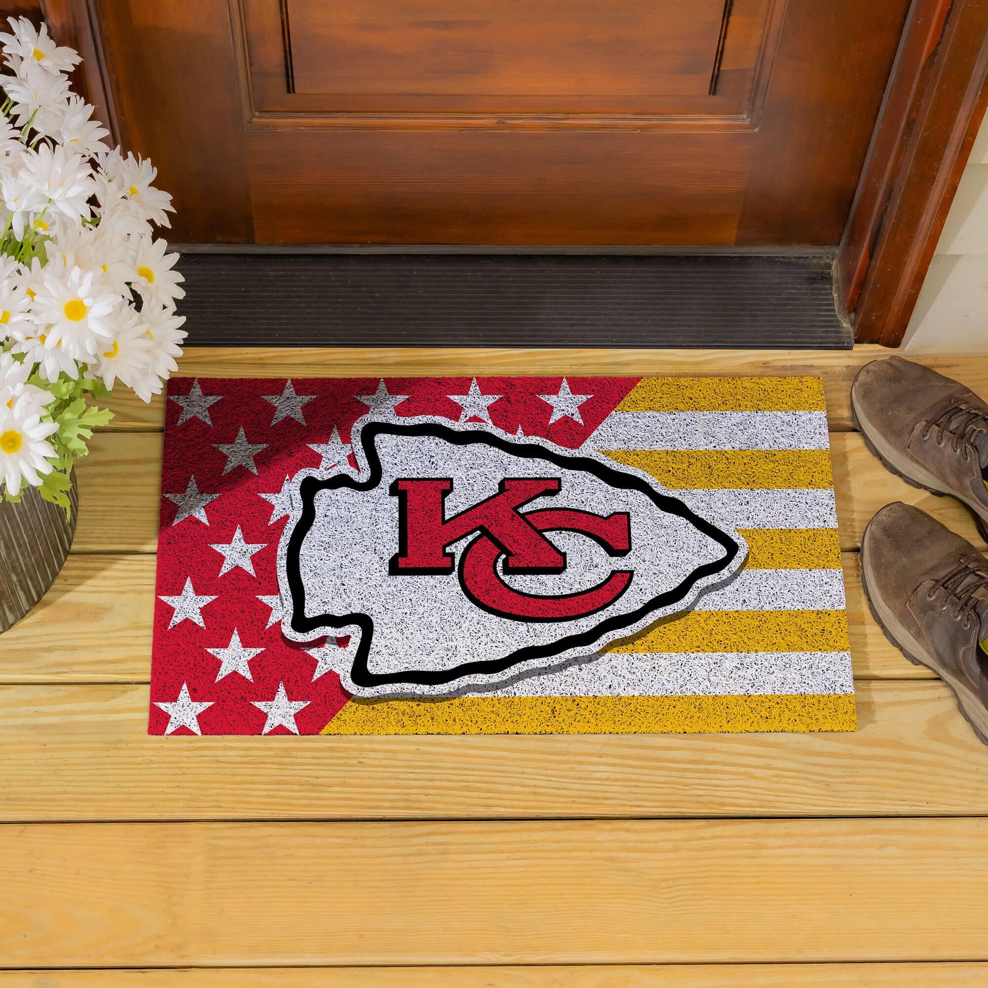 Alt View 3. Evergreen Enterprises - Kansas City Chiefs 16" x 28" Stars & Stripes Patriotic Turf Mat - Multicolor.