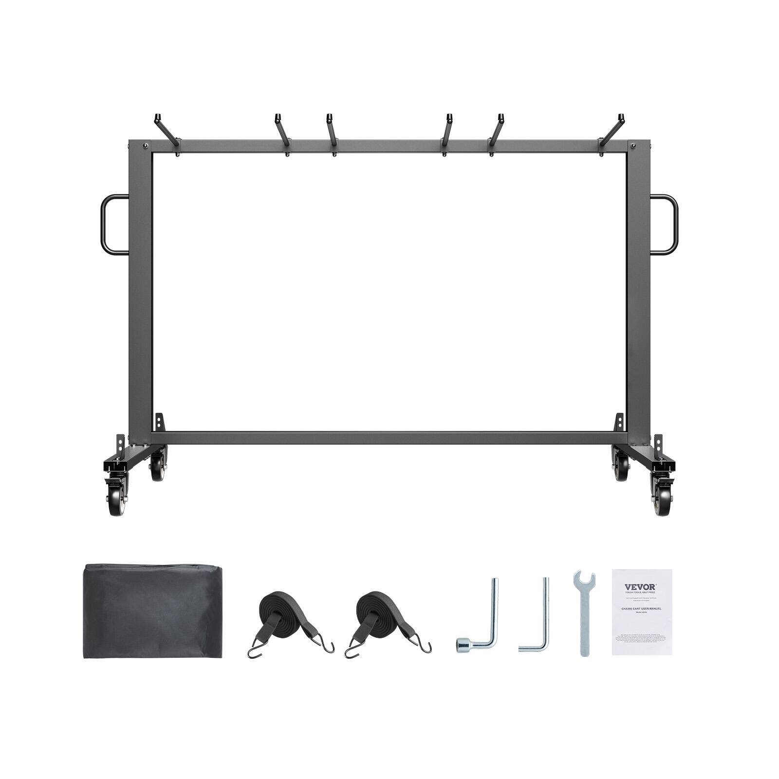 Alt View 5. VEVOR - Folding Chair Rack, 400 LBS Capacity, Heavy-duty Chair Cart for 42 Chairs, Multi-Function Chair Storage Dolly - Black.