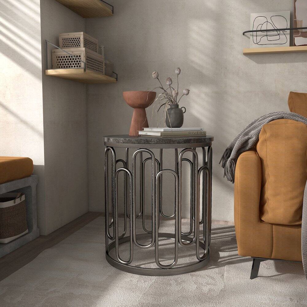 Angle. Furniture of America - Furniture of America Silas Round Modern Metal End Table in Black - Gray.