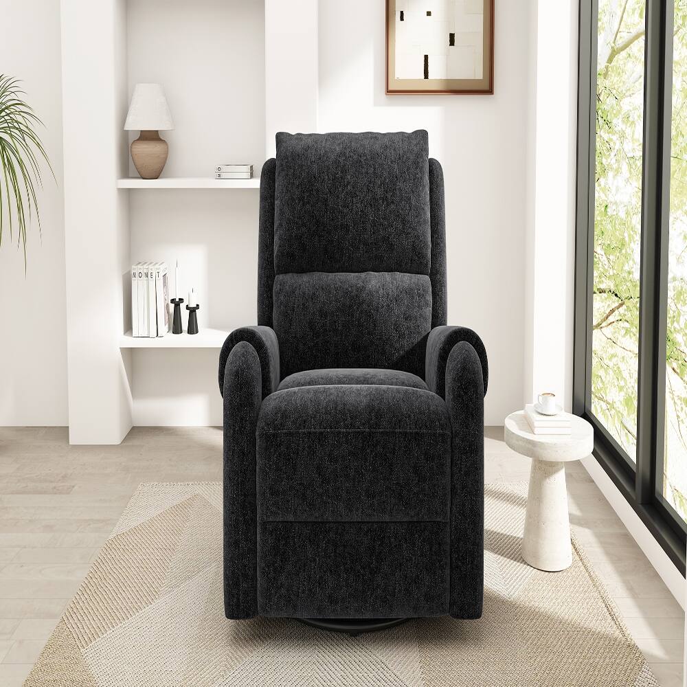 Back. Ropilly - Ropilly Black Massage Recliner Chair, Swivel Rocker Nursery Recliner with Side Pocket, Chenille Manual Recliner Sofa - Black.