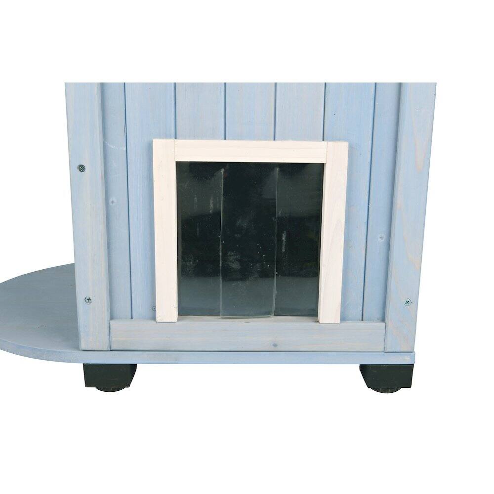 Left. TRIXIE - Natura 3-Story Weatherproof Small Outdoor Cat House with 2 Entrances, Blue - Blue.