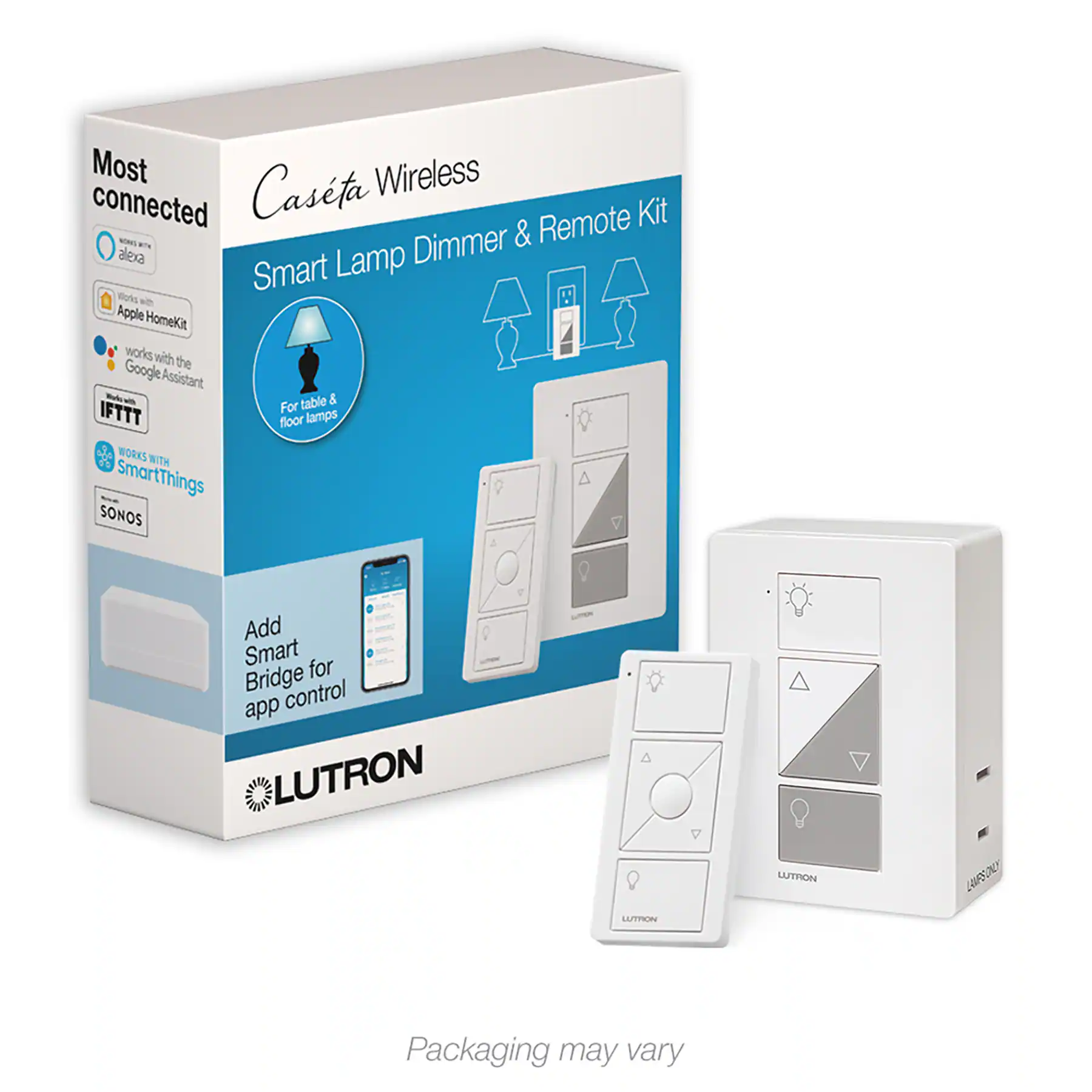 Lutron - Caseta Smart Lighting Lamp Dimmer and Remote Kit - White
