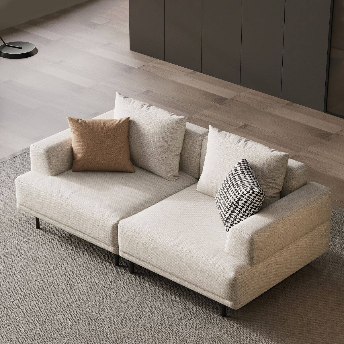 Alt View 2. luck idea - Modern Beige Linen 2‑Seater Modular Sofa, Small Loveseat Couch with Metal Legs for Living Room - white.