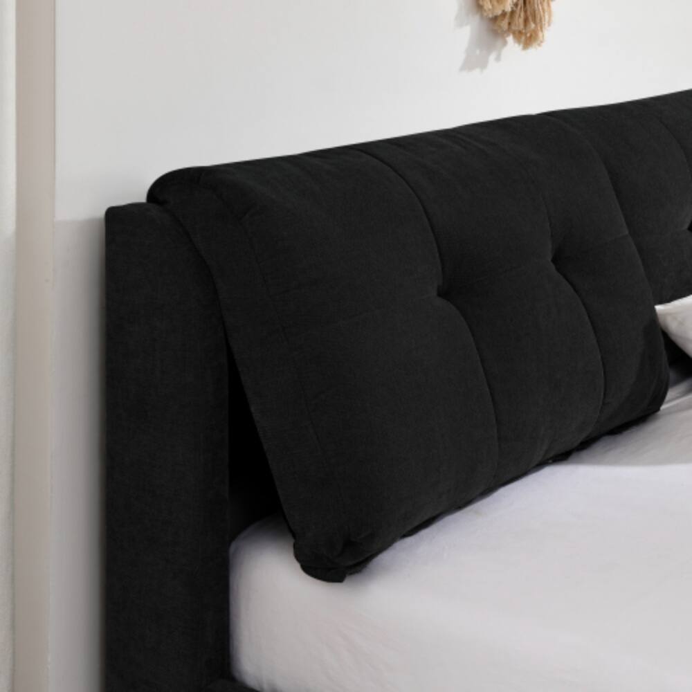 Alt View 3. LUCKY ONE - King Size Storage Upholstered Hydraulic Platform Bed with Integrated Headboard, Chenille Fabric, No Box Spring Needed - Black.