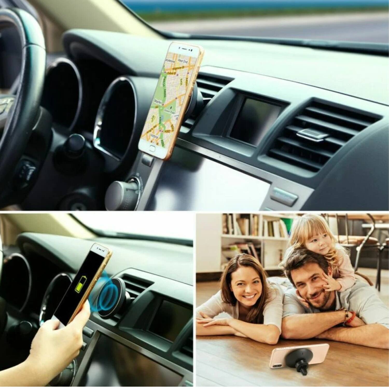 Back. Home Collection - 2-in-1 Wireless Car Charger & Magnetic Mount Holder - Black.