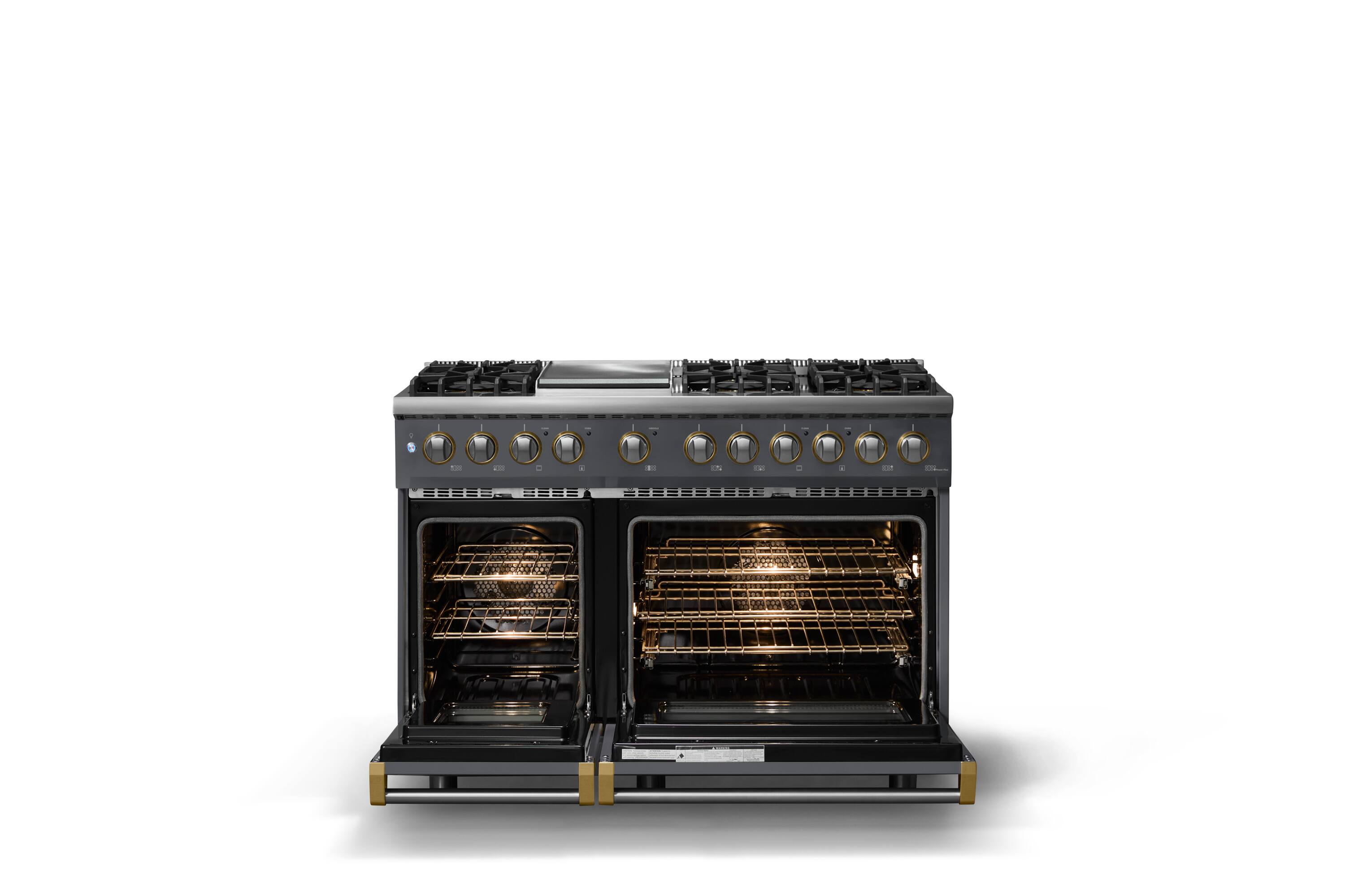 Alt View 2. Viking - Pro 5 Series 7.3 Cu. Ft. Freestanding Sealed 6B Dual Fuel Convection Range/Griddle - Cast Black w. Brushed Brass Trim - Cast Black.