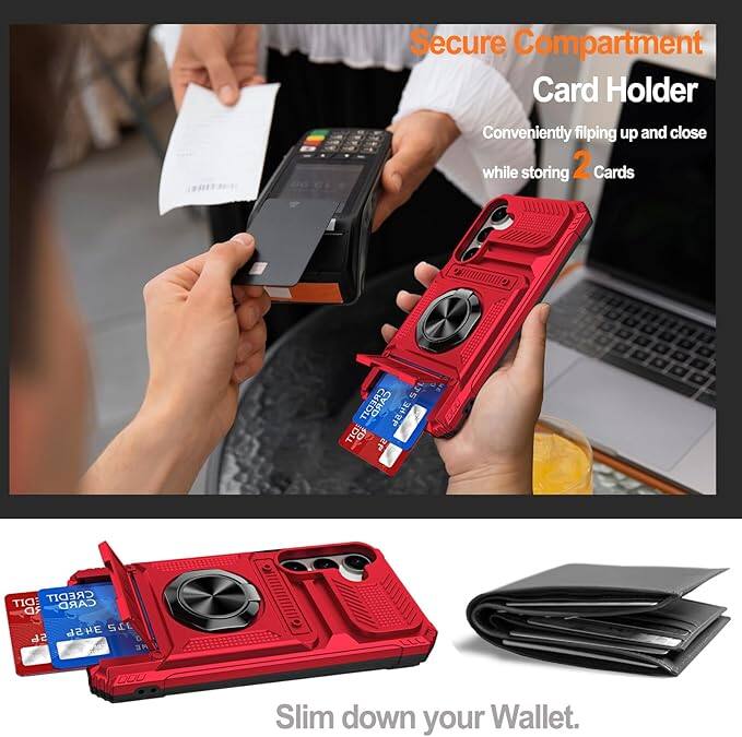 Secure Compartment Card Holder  
Conveniently flipping up and close while storing 2 Cards  

Slim down your Wallet.