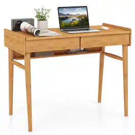 Costway - Bamboo Writing Desk with Storage Drawers and Open Shelf - 39.5" - Natural