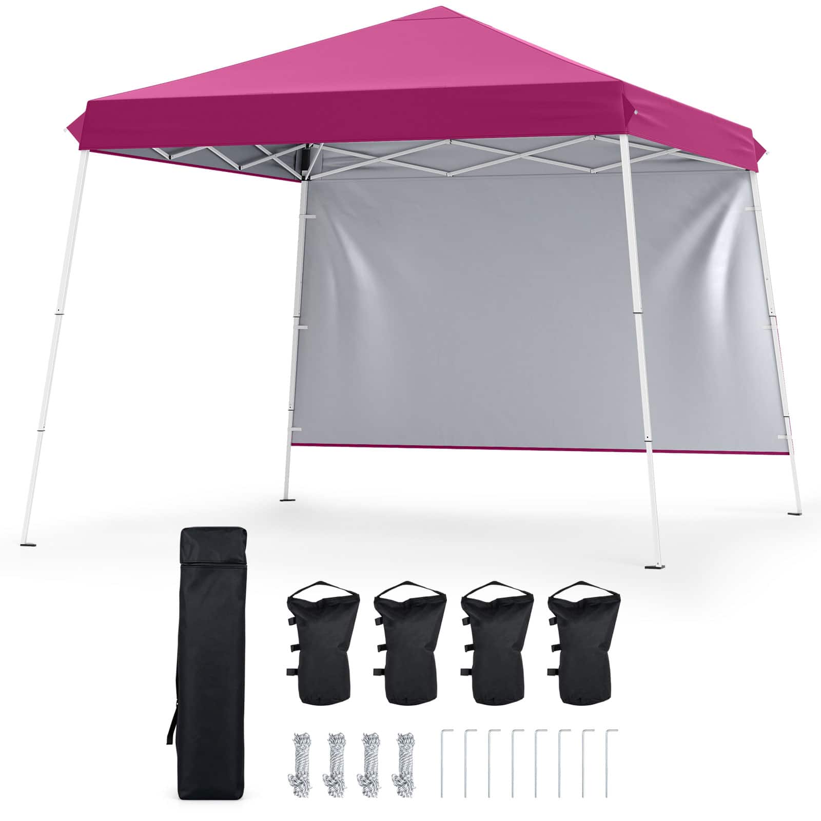 Costway - 9' x 9' Pop Up Canopy Tent with Sandbags One Push Setup 8 Ground Stakes Carry Bag - Pink