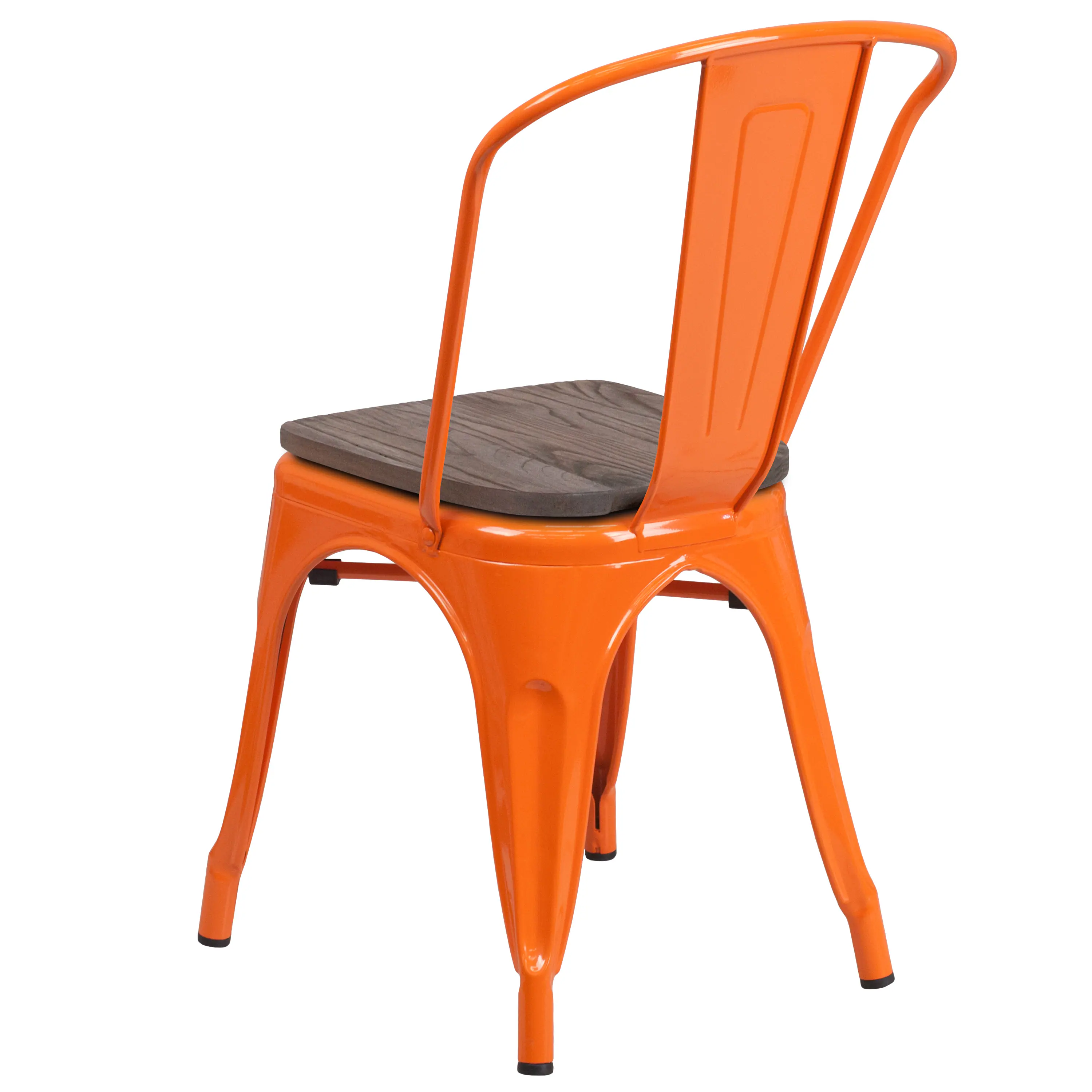 Alt View 5. Emma + Oliver - Colorful Metal Stackable Dining Chair with Wood Seat - Orange.