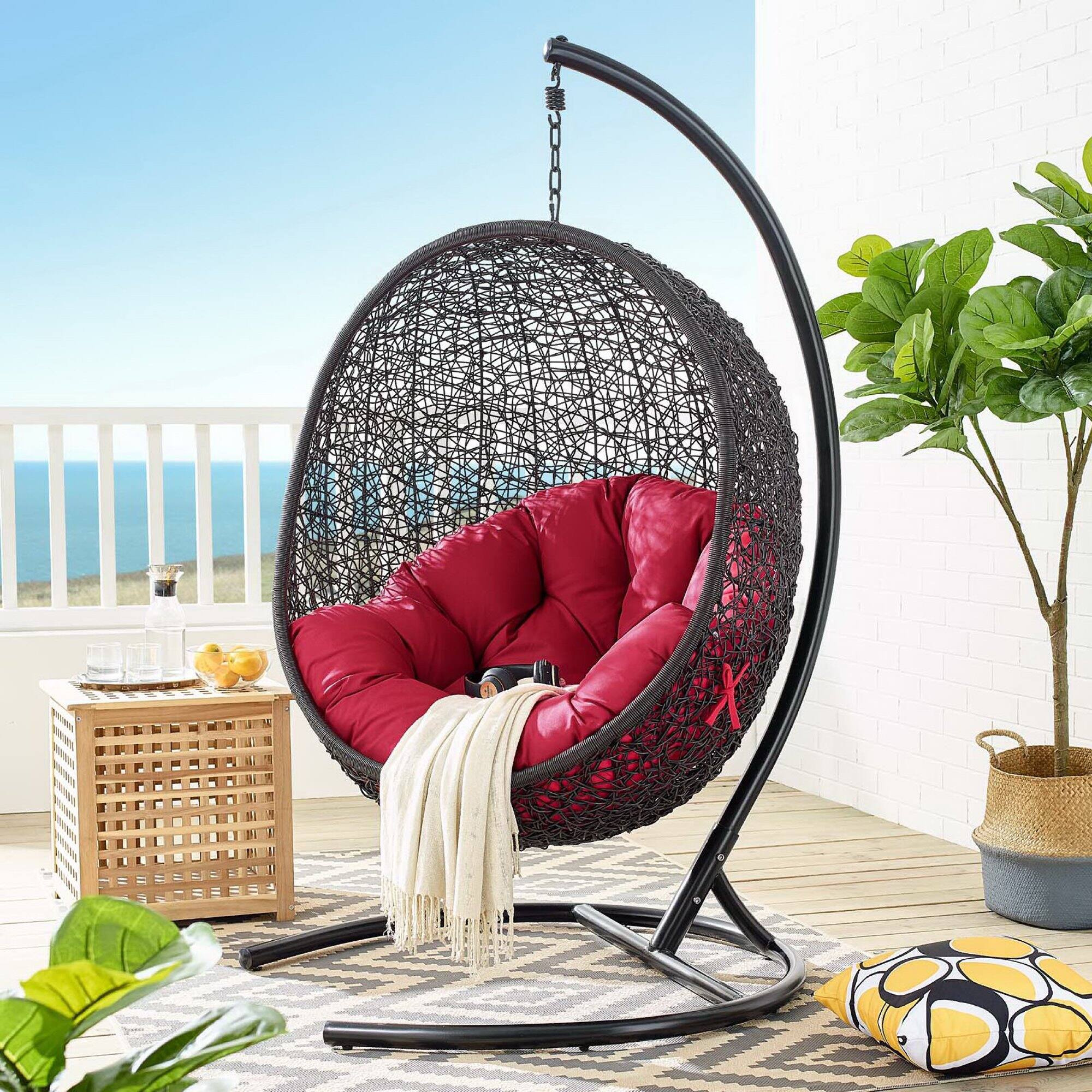 Alt View 5. Modway - Encase Swing Outdoor Patio Lounge Chair by Modway - Red.