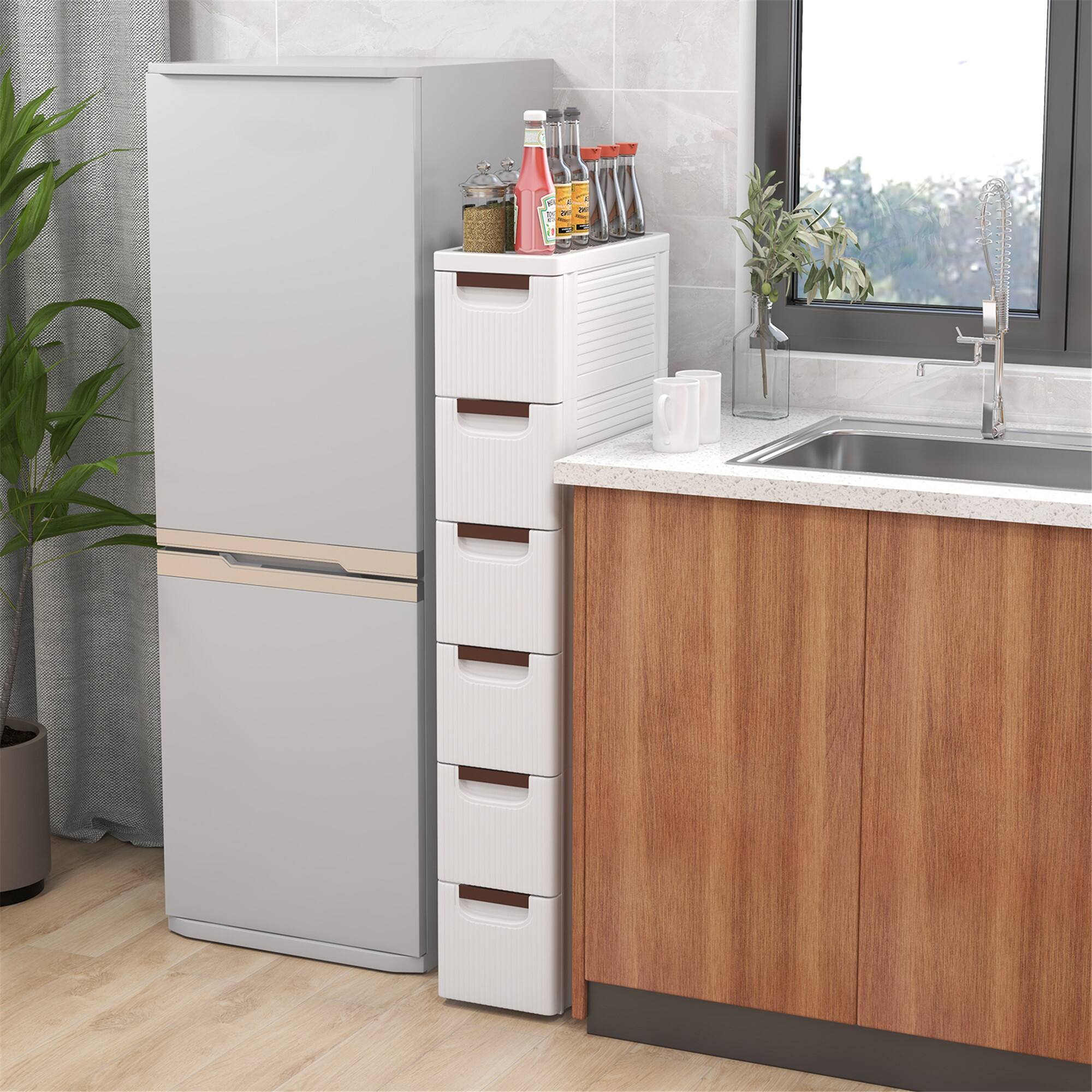 Alt View 3. Gymax - Gymax 6-Drawer Narrow Rolling Storage Cabinet w/ Pull Handles Built-in Wheels - White.