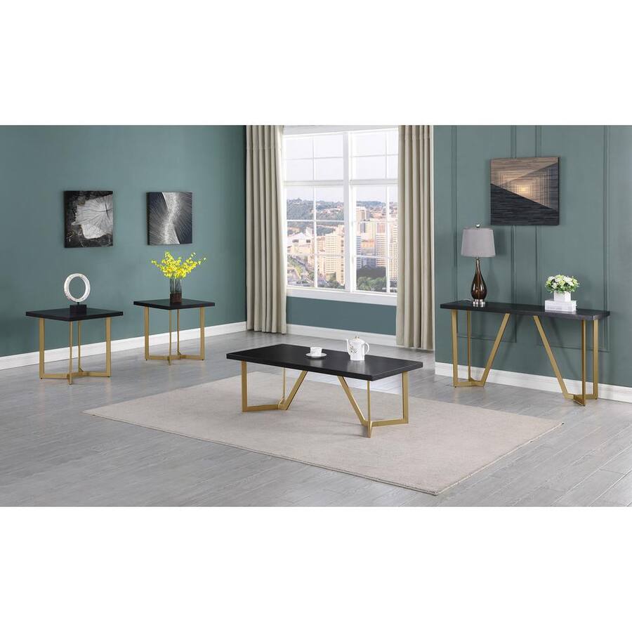 Best Quality Furniture 4pc wood top coffee table set w/ gold color iron ...