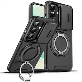 UUCOVER - For Samsung Galaxy S26 Magnetic Case with Slide Camera Lens Cover and Rotatable Ring Kickstand, Drop Protection Cover - Black