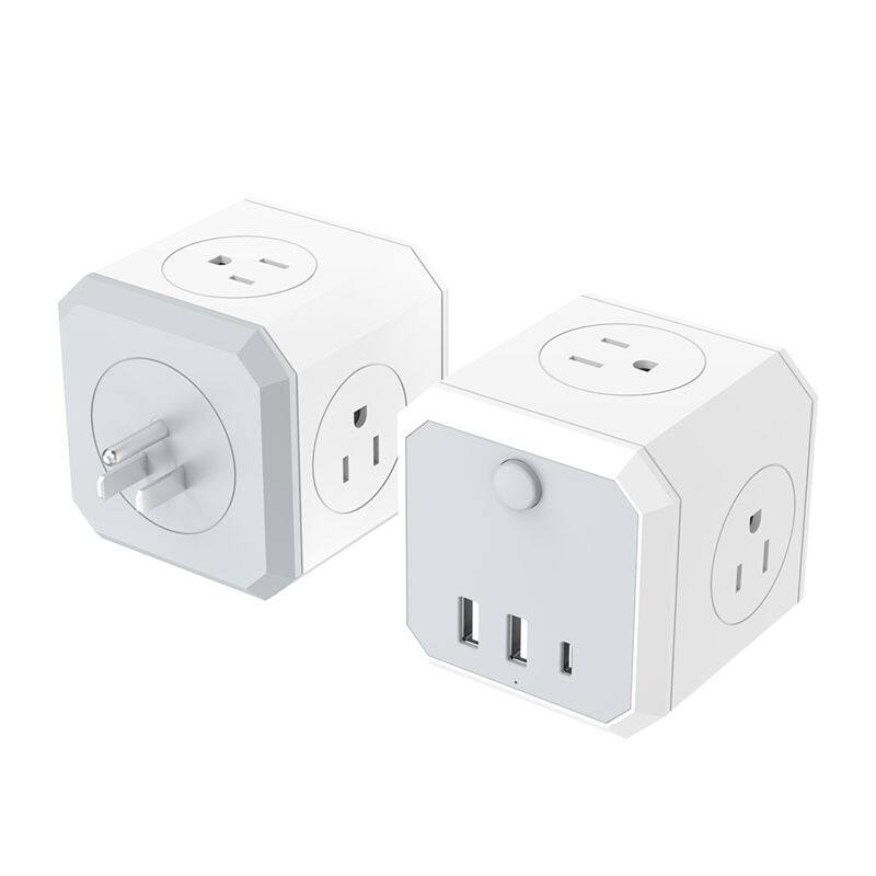 Alt View 1. Cluzine - Cube Power Outlet Extender 1-to-4 Outlets with 2 USB & Type-C Charging Ports & On/Off Switch - White.