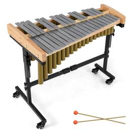 Costway - 32 Note Marimba with Rubber Wood Base Resonance Tubes Mallets Adjustable Stand - Natural,Gold,Silver,Black