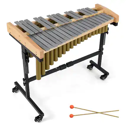 Front. Costway - Costway 32 Note Marimba with Rubber Wood Base Resonance Tubes Mallets Adjustable Stand - Natural,Gold,Silver,Black.