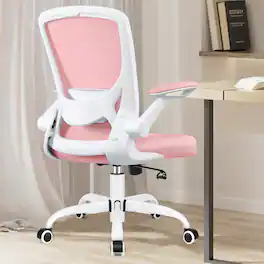 KERDOM - Colorful Office Chair, Ergonomic Mesh Chair with Lumbar Support, Swivel Desk Chair with Flip-up Arms, Height Adjustable - Pink