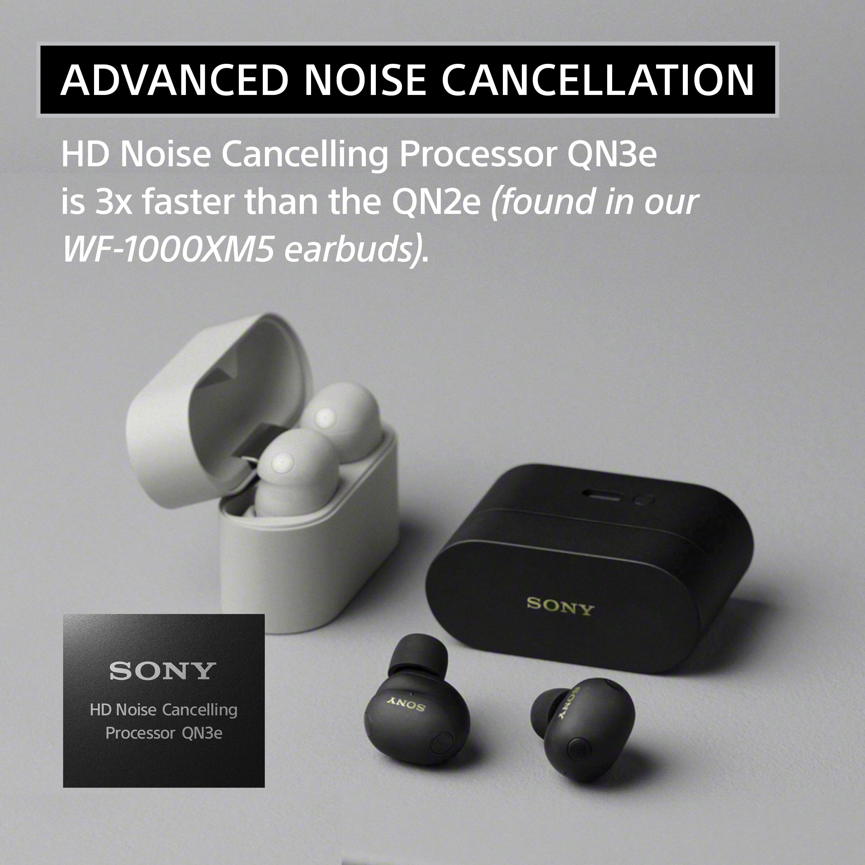 ADVANCED NOISE CANCELLATION

HD Noise Cancelling Processor QN3e is 3x faster than the QN2e (found in our WF-1000XM5 earbuds).

SONY HD Noise Cancelling Processor QN3e