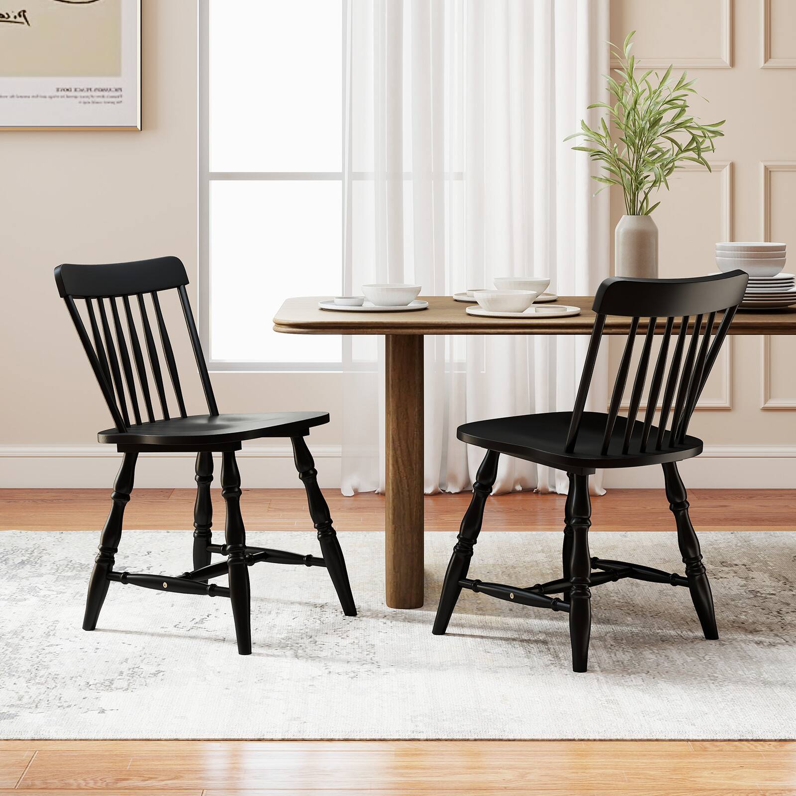 Alt View 1. Costway - Costway Windsor Dining Chairs Set of 2 with Turned Legs Curved Spindle Back for Living Room - Black.