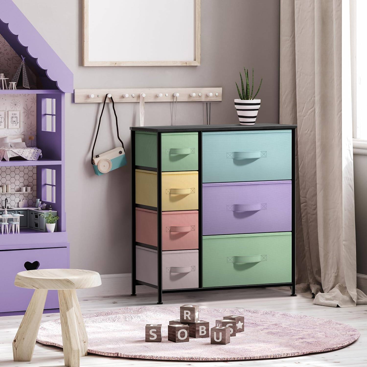 Angle. Sorbus - Sorbus Dresser with 7 Drawers - Storage Chest Organizer with Steel Frame, Wood Top, Handles, Fabric Bins - Pastel Black.