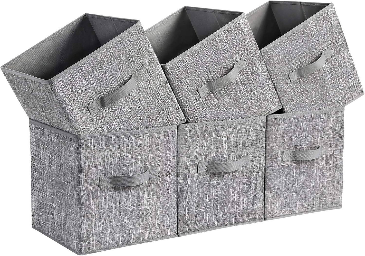 Front. RTMB - 11" Cattail Gray Fabric Storage Cubes with Handles, 6-Pack, Foldable.