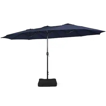 Front. Costway - 15FT Double-Sided Twin Patio Umbrella Sun Shade Outdoor Crank Market Base - Navy.
