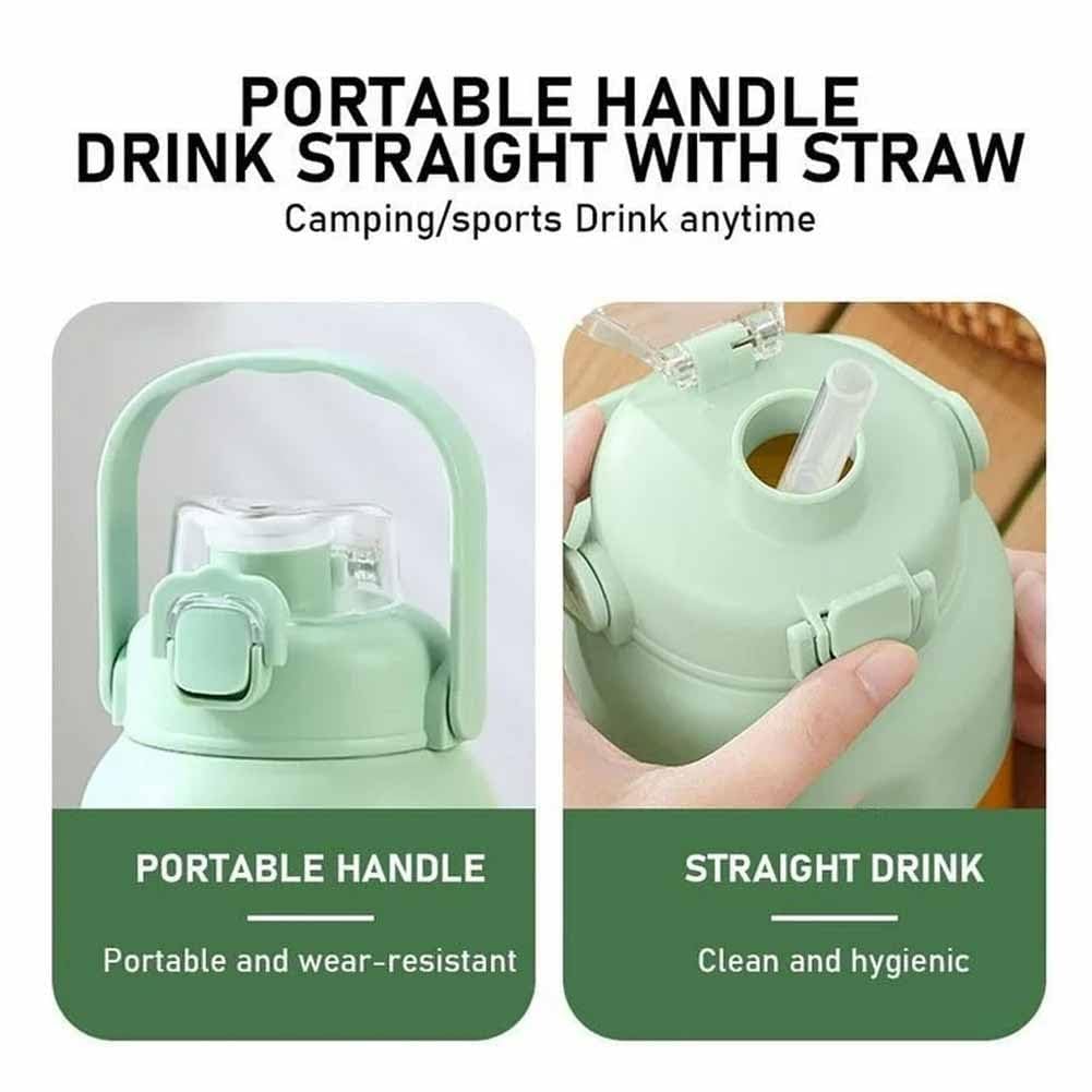 PORTABLE HANDLE DRINK STRAIGHT WITH STRAW  
Camping/sports Drink anytime  

PORTABLE HANDLE  
Portable and wear-resistant  

STRAIGHT DRINK  
Clean and hygienic