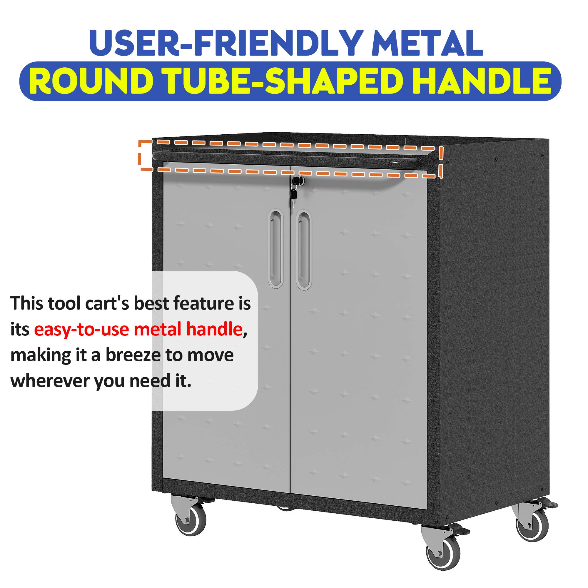 USER-FRIENDLY METAL ROUND TUBE-SHAPED HANDLE

This tool cart's best feature is its easy-to-use metal handle, making it a breeze to move wherever you need it.