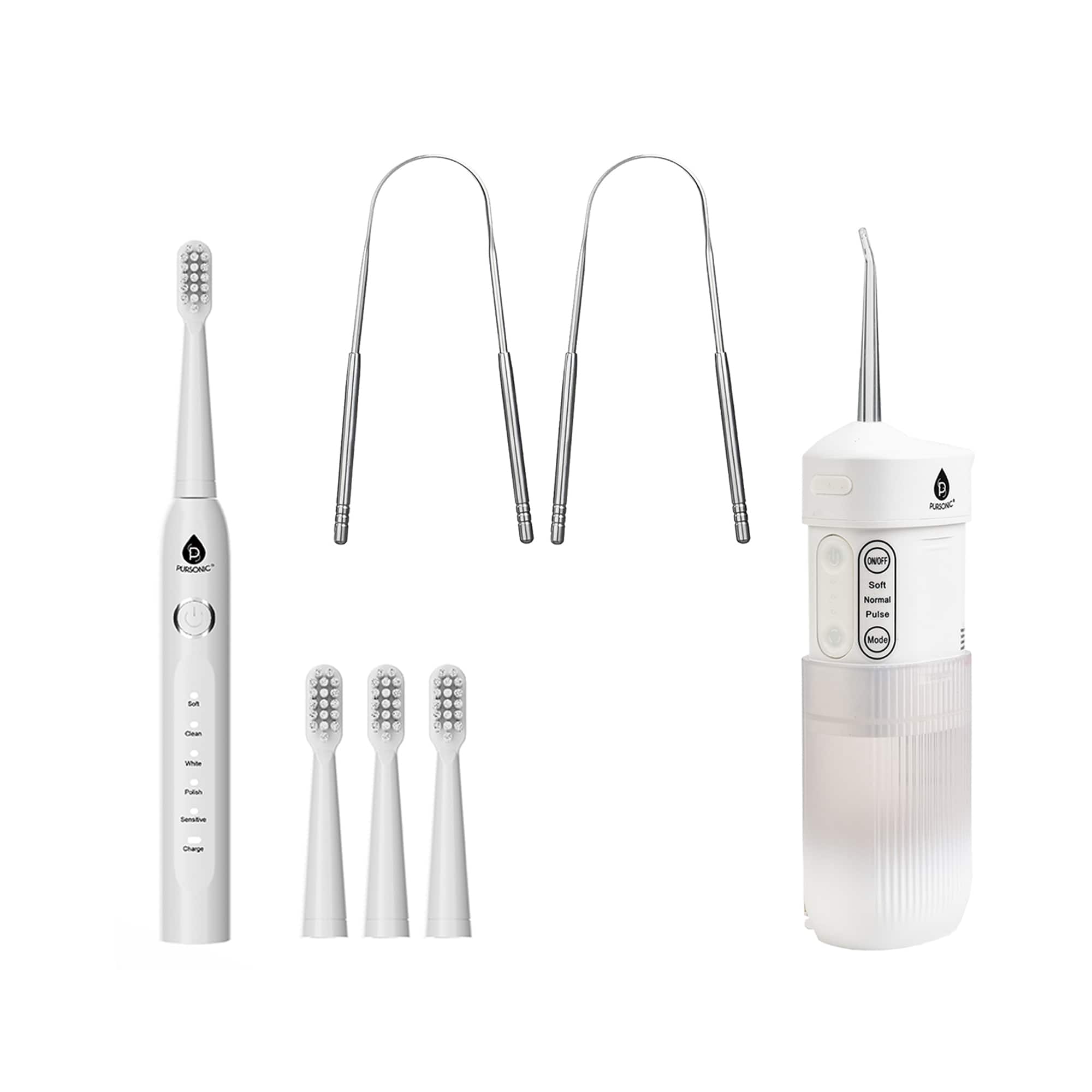 Pursonic - Complete Oral Care Bundle: Rechargeable Toothbrush, Water Flosser & Tongue Scraper