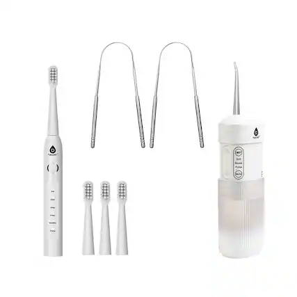 Sure, here is the corrected and grouped text from the image:
**On the toothbrush:**
- Soft
- Clean
- White
- Polish
- Sensitive
- Charge
**On the charging station:**
- Soft
- Normal
- Pulse
- Mode
**On the bottle:**
- PULSONIC
- Soft
- Normal
- Pulse
- Mode