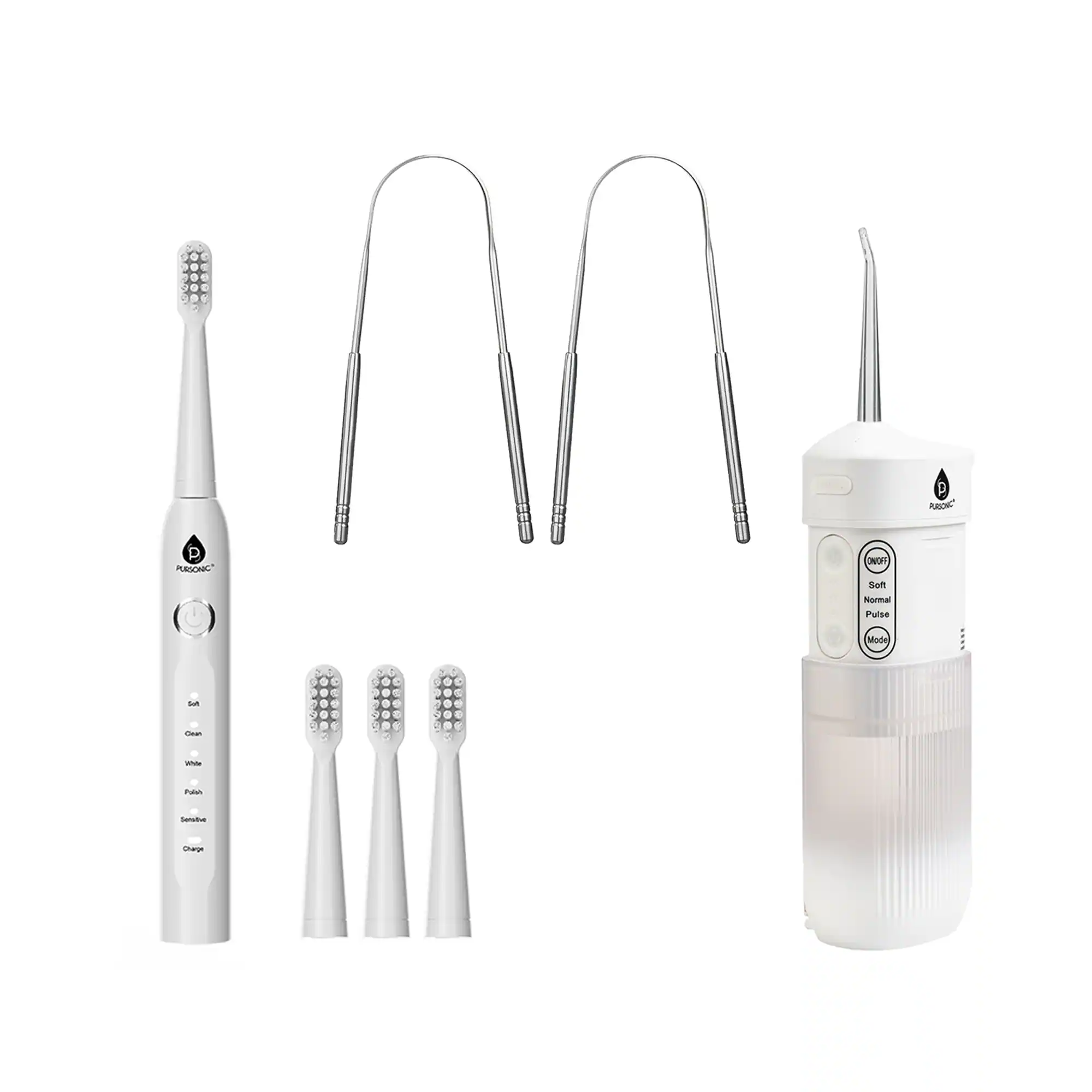 Pursonic - Complete Oral Care Bundle: Rechargeable Toothbrush, Water Flosser & Tongue Scraper