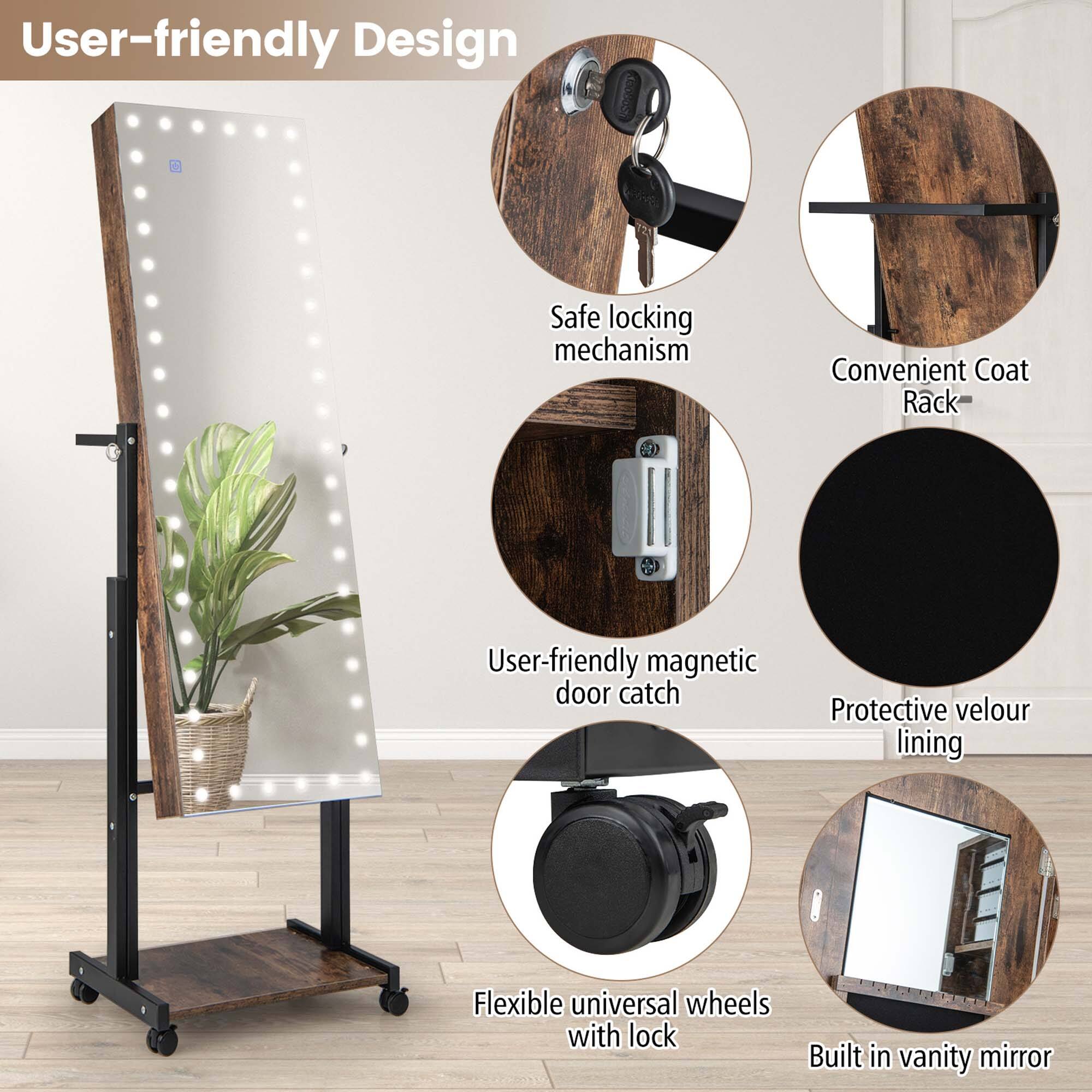User-friendly Design

- Safe locking mechanism
- Convenient Coat Rack
- User-friendly magnetic door catch
- Protective velour lining
- Flexible universal wheels with lock
- Built in vanity mirror