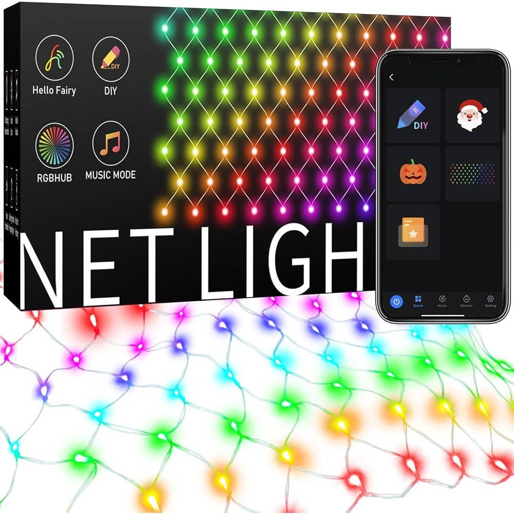 Schertz - 300 LED Bluetooth App Programmable RGB String Lights, 105+ Scene Modes, Music Sync, IP44 Waterproof, Timer, Decorative