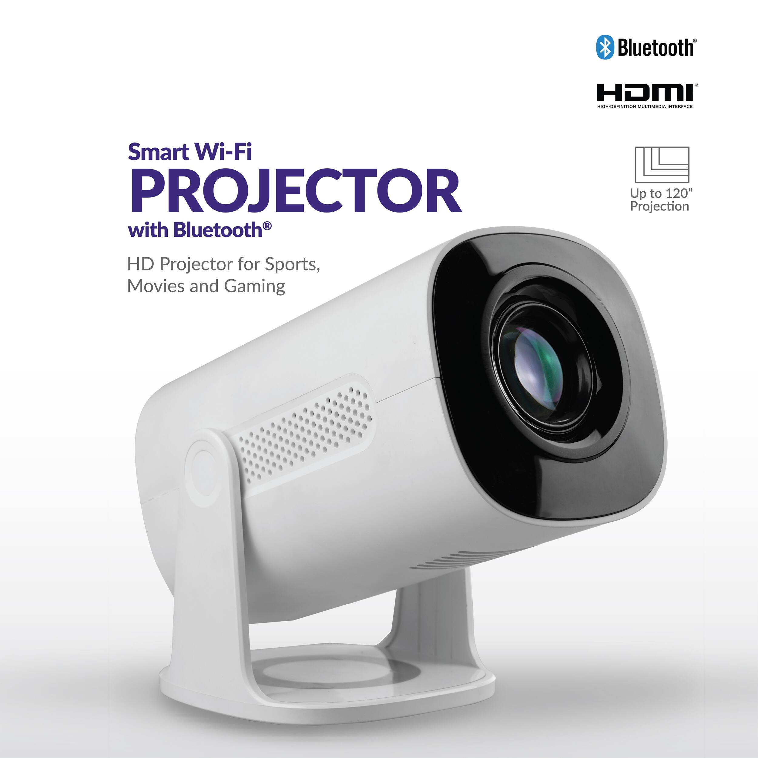Bluetooth HDMI - Smart Wi-Fi PROJECTOR with Bluetooth®  
HD Projector for Sports, Movies and Gaming  
Up to 120" Projection