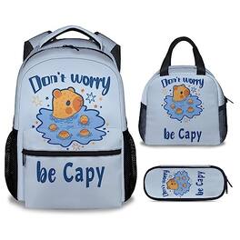 Cozy Serene - School Backpack For 16" Light Blue Backpacks Cute Large Capacity Bookbag Students To Supplies Gifts Animals Lovers - Capybara-2-3pc