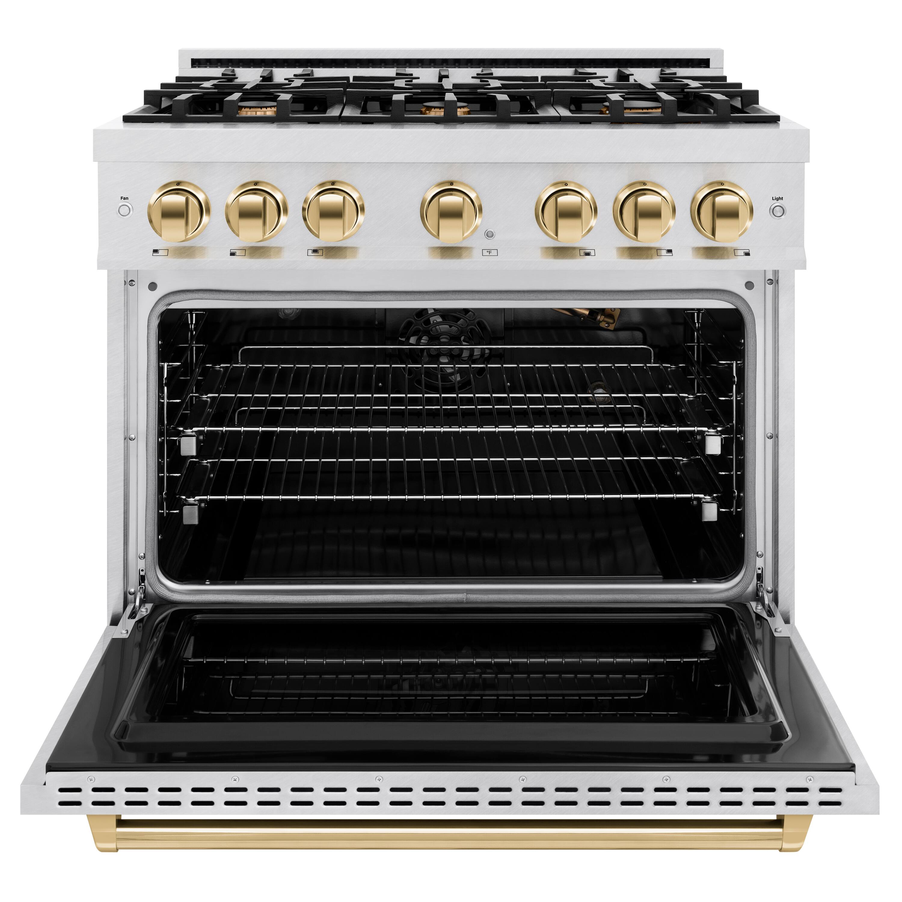Alt View 1. ZLINE - ZLINE Autograph 36 in. Classic Satin Steel Gas Range w/ 6 Burners & Gold Accents (CGRSZ-36-G) - Stainless Steel.