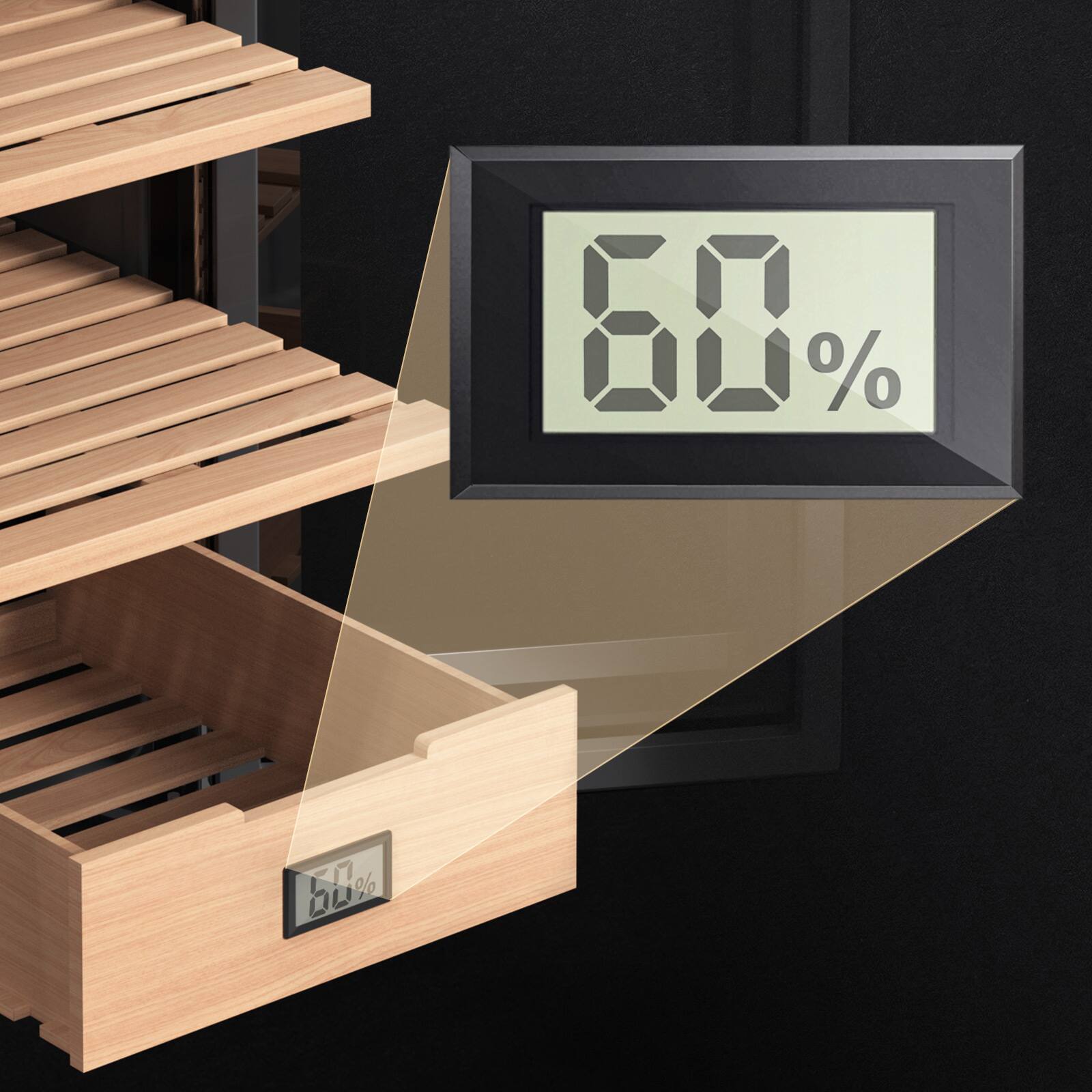Alt View 5. KingChii - 26L Thermoelectric Cigar Humidor with Temperature Control, Spanish Cedar Shelves and Hygrometer(200 Capacity) - Black.